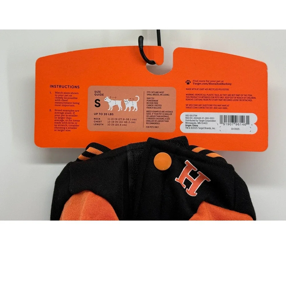 Boots & Barkley Halloween Hounds Varsity Letterman Pet Costume Small Black